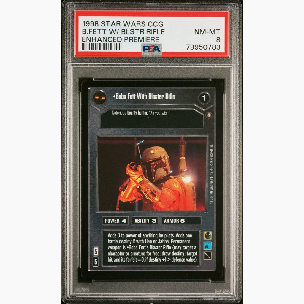 PSA 8 - 1998 Star Wars CCG - Boba Fett With Blaster Rifle - Enhanced Premiere